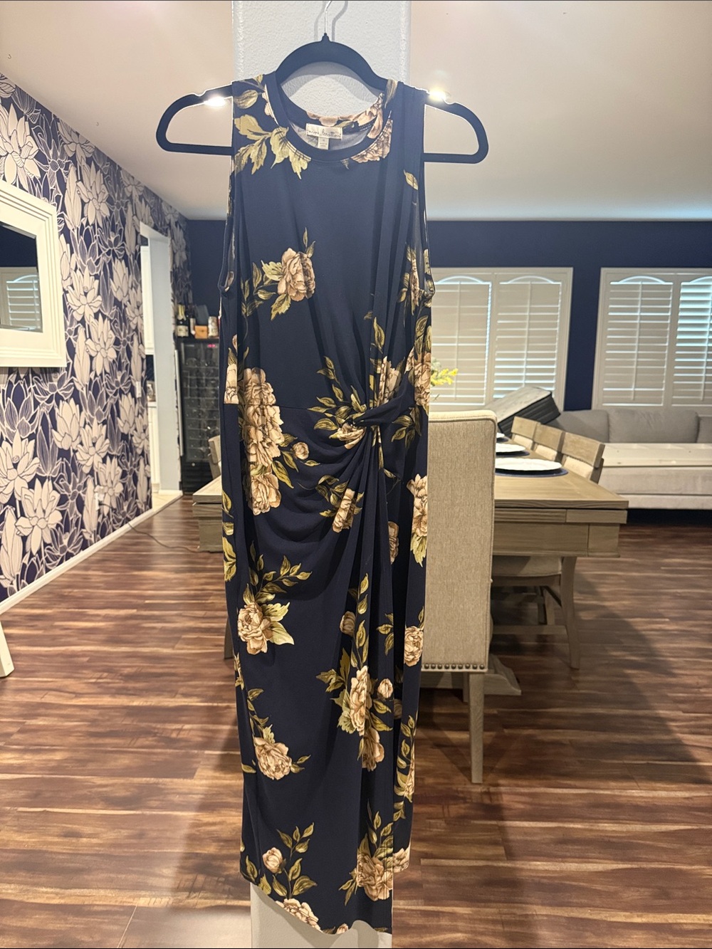 nine britton Navy Floral Twist-Knot Maxi Dress
